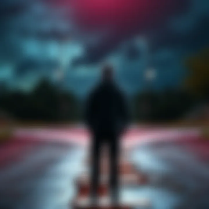A person standing at a crossroads, looking contemplative as they consider the path ahead, symbolizing life's challenges and decisions.