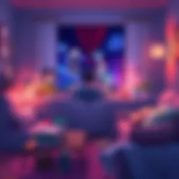 Relaxing Anime Night A cozy setting with a person watching anime on a couch, surrounded by snacks and soft lighting, perfect for a relaxing evening.