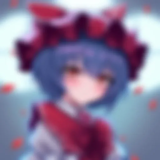 A drawing of Remilia, designed in the style of Touhou 17.5, showcasing her signature colors and features.