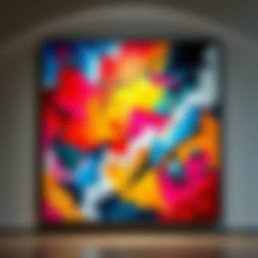 A vibrant abstract painting by Remonucha showcasing bold colors and contemporary themes