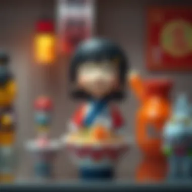 Renzou Shima noodle topper figure displayed on a shelf, showcasing its vibrant colors and cute design, ideal for collectors