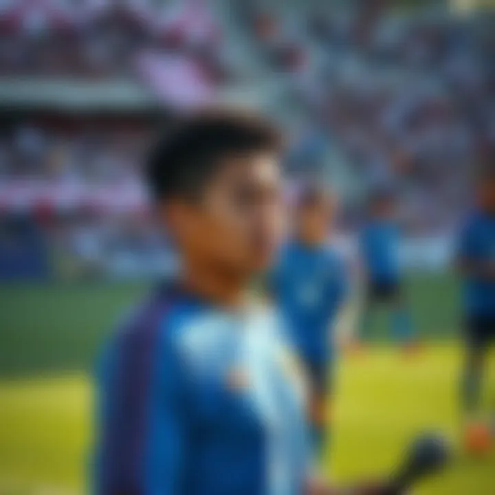 Reo practicing on the field, focused and determined, with teammates in the background preparing for the U20 World Cup.