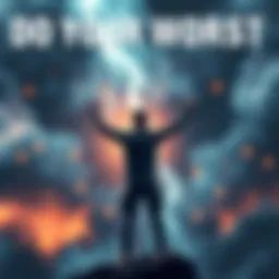 A determined person standing strong against a storm, symbolizing resilience and courage during tough times.