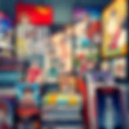 A colorful assortment of retro anime DVDs and posters showcasing classic characters, evoking nostalgia and joy.