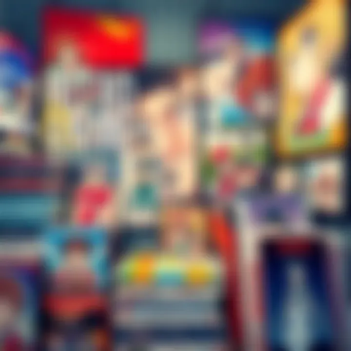 A colorful assortment of retro anime DVDs and posters showcasing classic characters, evoking nostalgia and joy.