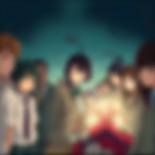 A somber gathering of characters at Retsu's funeral, showing varied expressions of indifference and confusion, highlighting the lack of grief among them