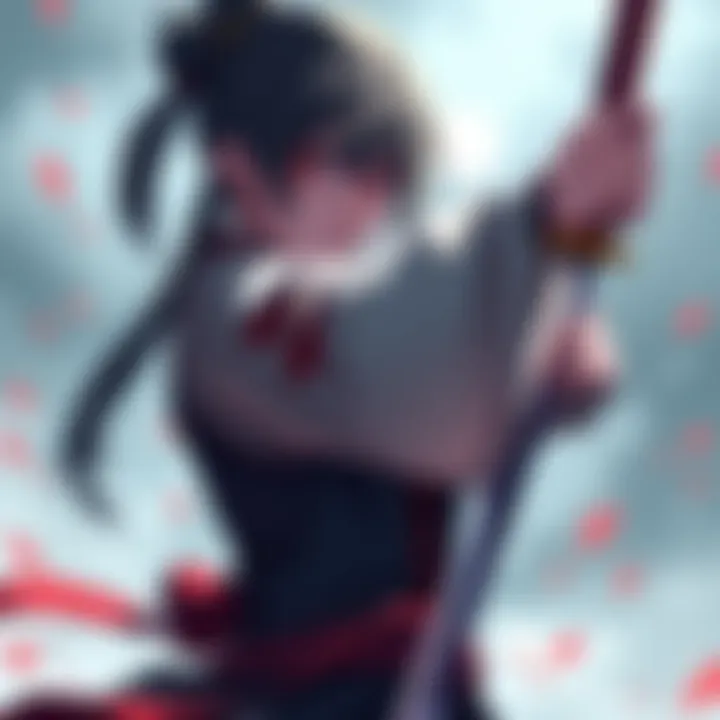 Retsu Unohana, a powerful character, stands ready for battle with her sword drawn, showcasing her serious demeanor and strong presence.