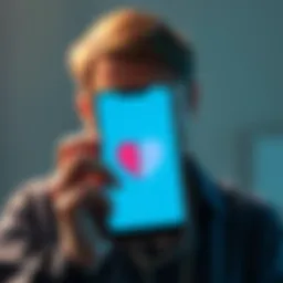 A person with a frown holding a phone, displaying the Twitter logo with a broken heart icon