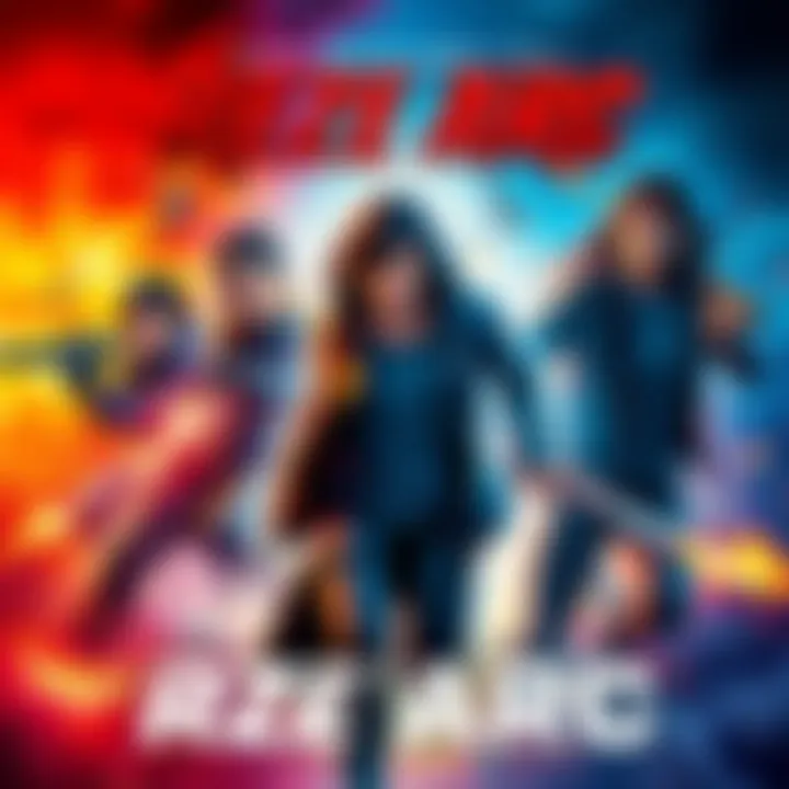 A colorful movie poster for Reze Arc showcasing the main characters in an action scene