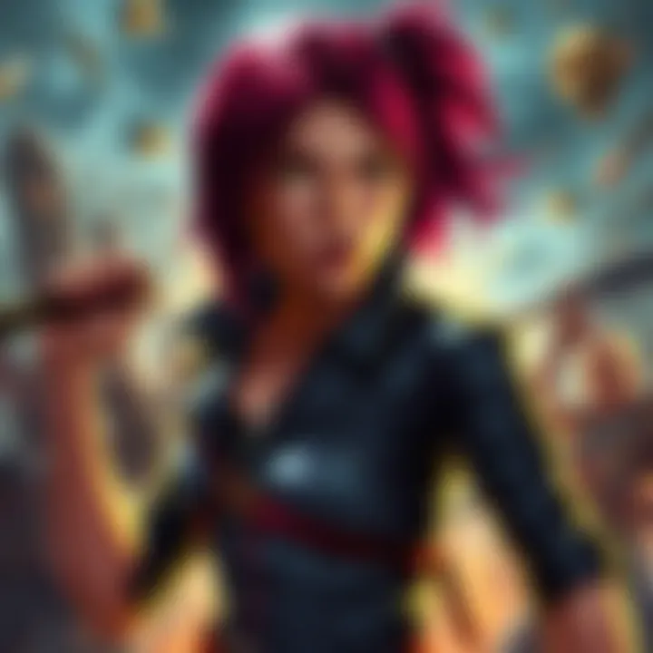 Reze in Chainsaw Man Reze, a character from Chainsaw Man, stands in a dynamic pose showcasing her fierce expression and striking hairstyle. The background hints at a chaotic battle scene, capturing the intensity of her ro...