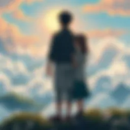Reze and Denji stand together, looking out over a hopeful landscape, symbolizing the contrast between their harsh reality and dreams for a better future.