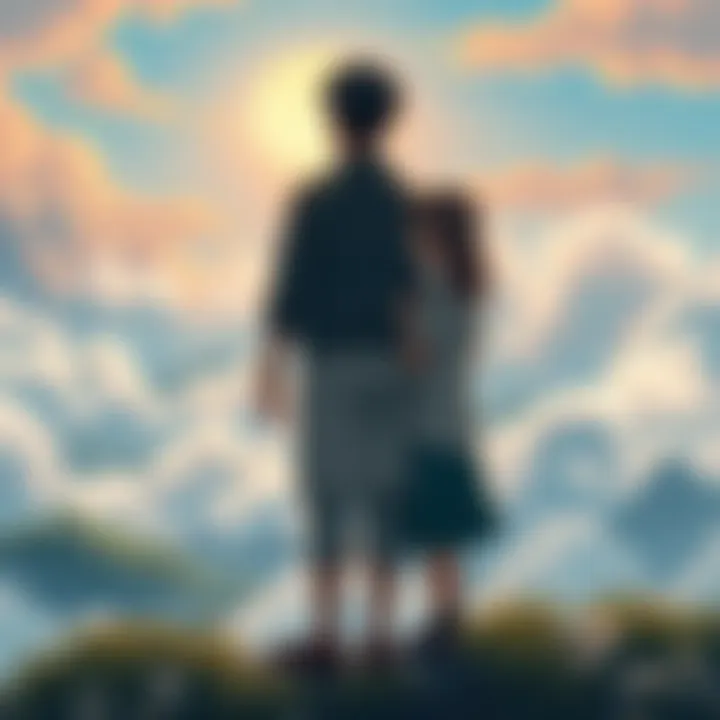 Reze and Denji stand together, looking out over a hopeful landscape, symbolizing the contrast between their harsh reality and dreams for a better future.