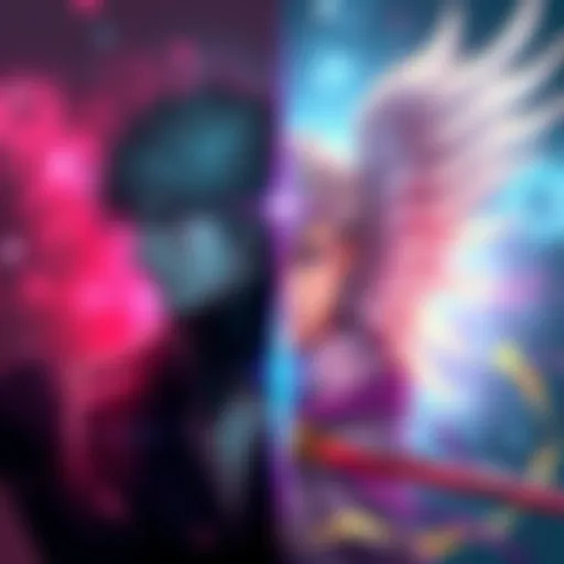 A split image showing Reze on one side and an Angel on the other, illustrating the decision-making process of choosing between two character designs