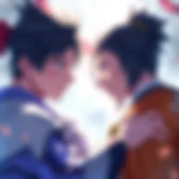 Riboku and Kaine in Kingdom Riboku appears serious while Kaine looks immature, showcasing their contrasting personalities in a tense moment