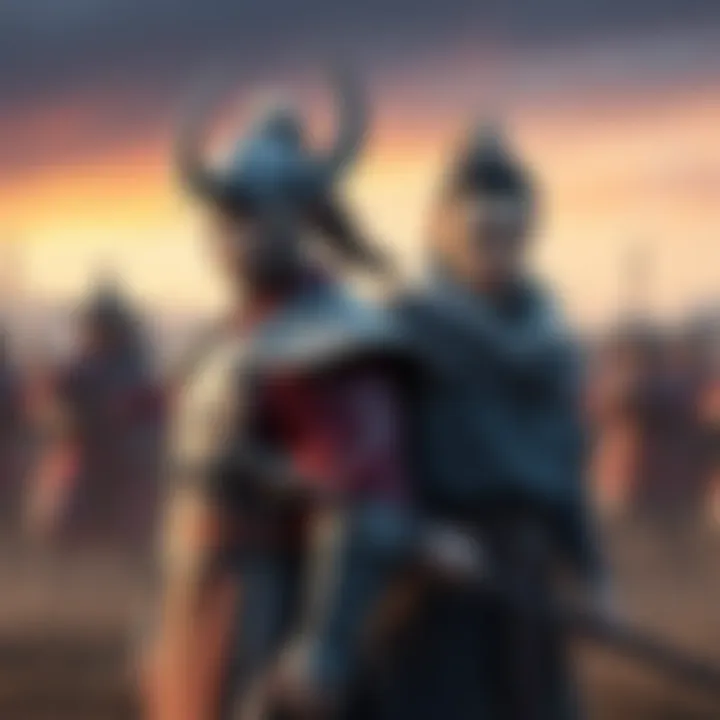 Riboku and his new ally preparing for battle Riboku stands confidently beside his new ally, both ready to confront the Qin army, with intense determination on their faces.