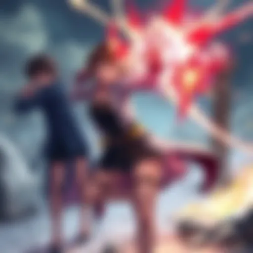 Rika in battle scene Rika standing in a dynamic battle pose with energy surrounding her, while Yuji acts in the background, showing a tense moment during the fight.