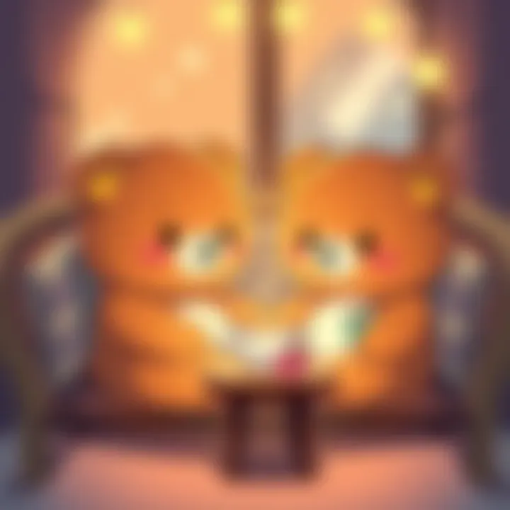 Rilakkuma Bears in a Cozy Setting Two cute Rilakkuma bears relaxing together with tea in a cozy room, inviting fans to discuss Episode 29 without spoilers.
