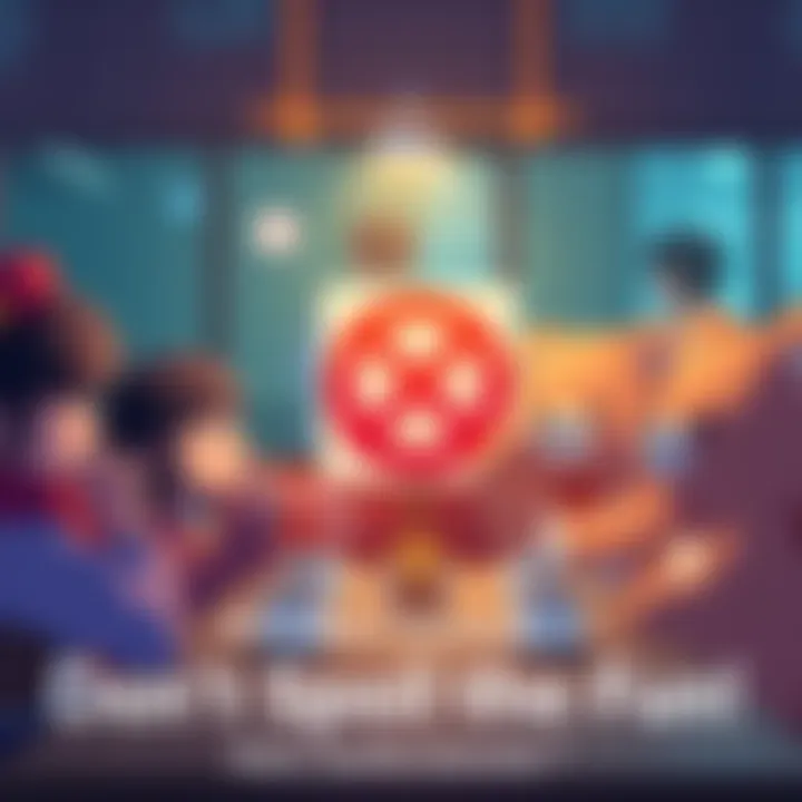 Fans chatting about Rilakkuma Episode 7 while enjoying tea, with a no-spoiler sign in the background.