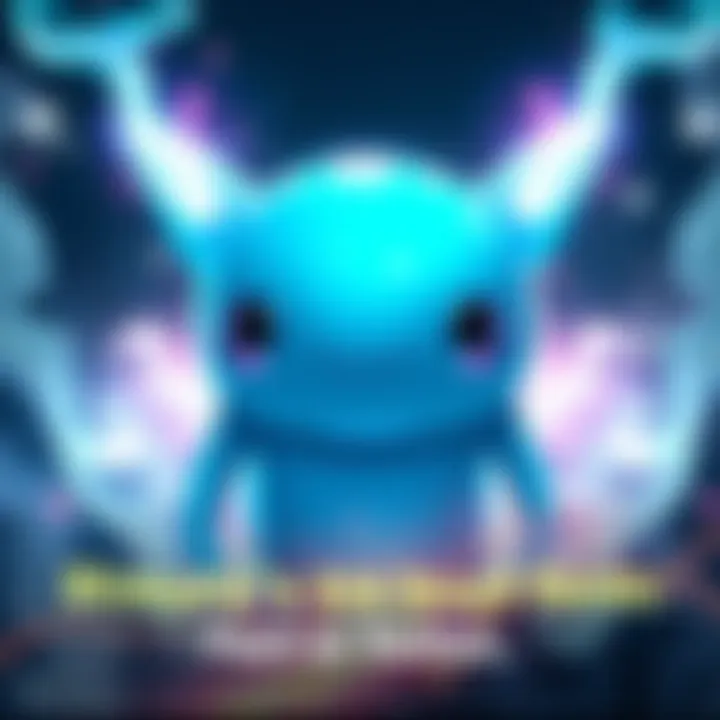 Concept art showing Rimuru's true body form, a blue, round creature with a friendly face, surrounded by glowing energy, representing discussions about its authenticity.