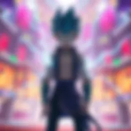 Rimuru stands confidently in a vibrant VSBW arena, showcasing his upgraded abilities with energy radiating around him.