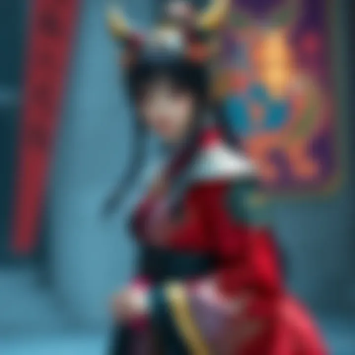 Rinoa Kanzaki in a detailed Tao Fa costume, highlighting intricate designs, vibrant colors, and a striking pose.