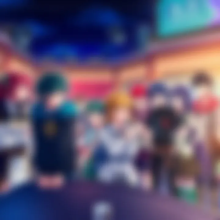 A group of characters from The Rising of the Shield Hero gathered together, showing excitement for a rerun event. Fans are discussing in a lively forum setting.