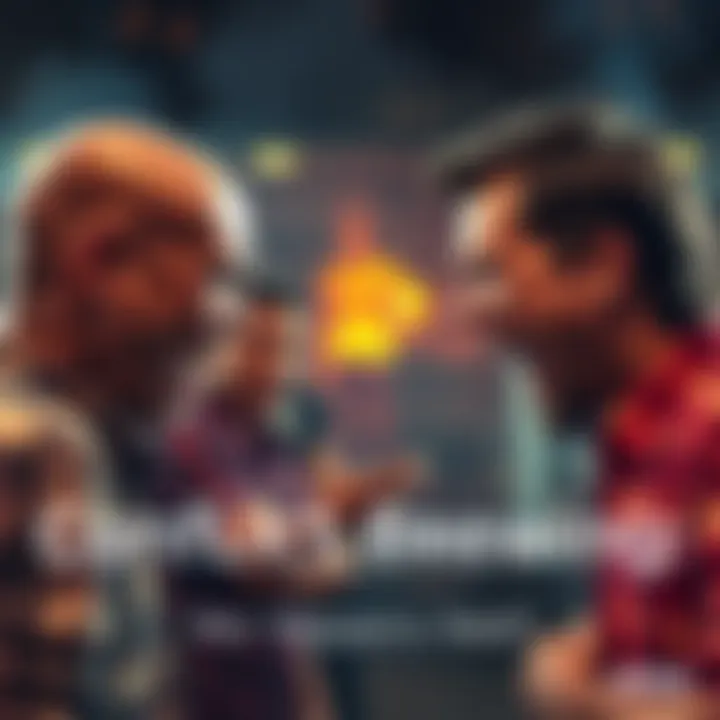 A heated exchange between two groups with angry expressions, signaling a potential conflict.