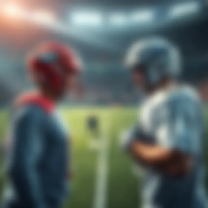 Two rival teams facing off on the field during a tense match with fans cheering in the background.