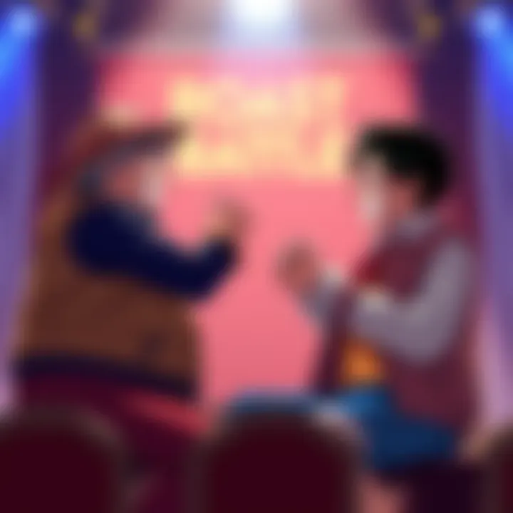 Luffy's adopted father and Deku's estranged dad exchanging funny jabs on stage during an epic roast battle