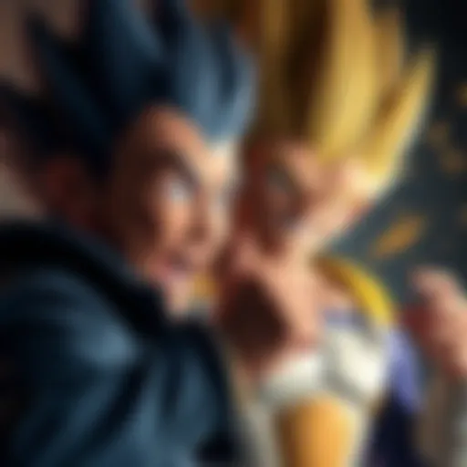 A person comically attempting to rob a strong character with spiky hair and a determined look.