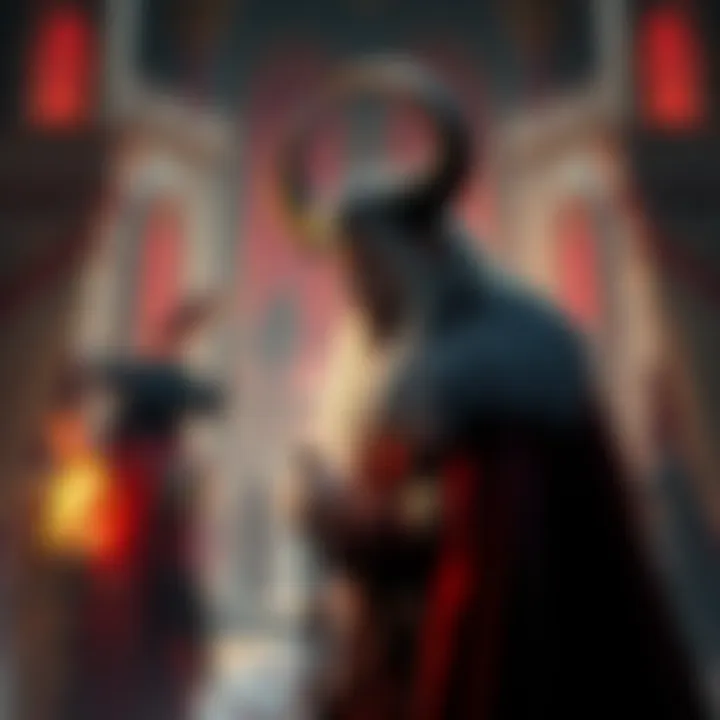 Rob performing as Wapol, showing his tyrannical nature, with other characters standing defiantly against him in a castle setting.