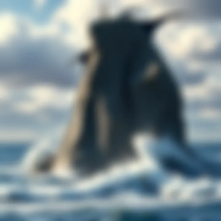 A large rock stands firm against waves, symbolizing resilience and rebellion, with a pirate flag waving in the background.
