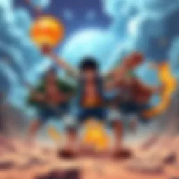 Rocks engages in a fierce battle against Luffy, Kid, and Law in the Wano gauntlet, showcasing intense action and strategy during the three rounds.