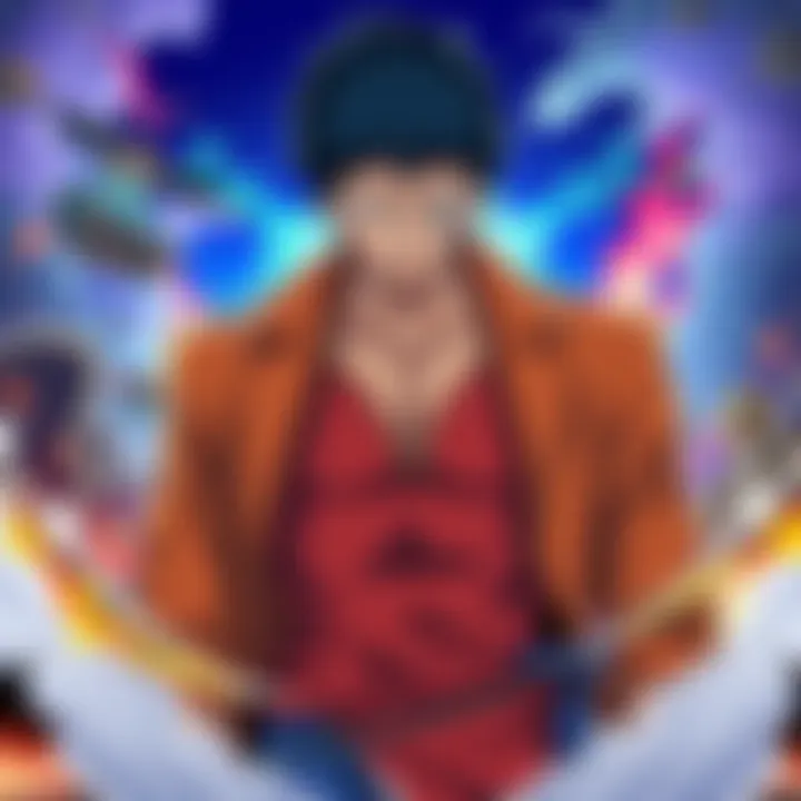 Rocks, a powerful and ambitious character from One Piece, stands confidently with a fierce expression, symbolizing his complex character arc against a backdrop of dynamic action scenes.