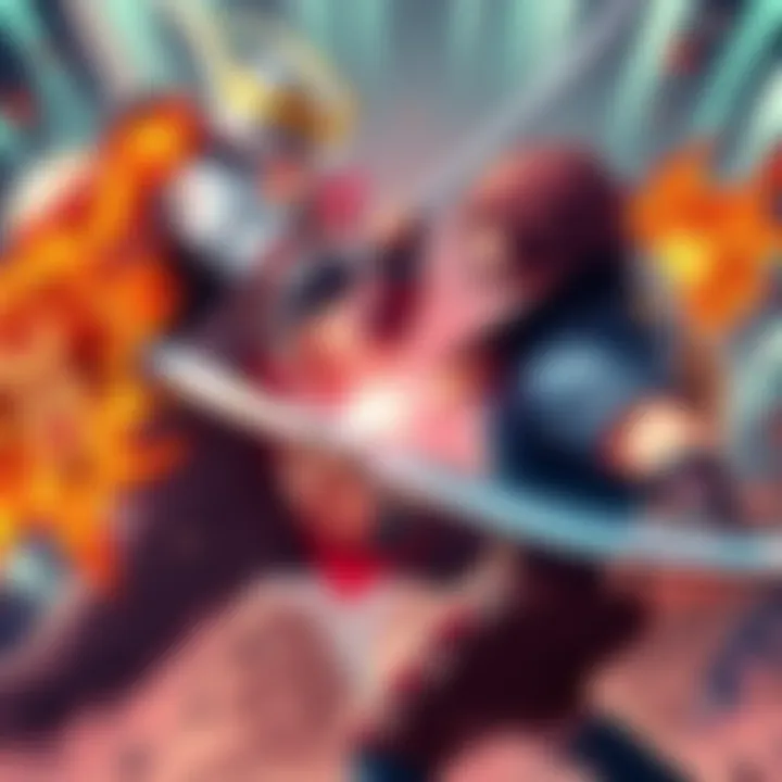 A fierce battle scene with Rocks and Kaido clashing with Roger and Shanks, showcasing intense combat and dramatic poses.