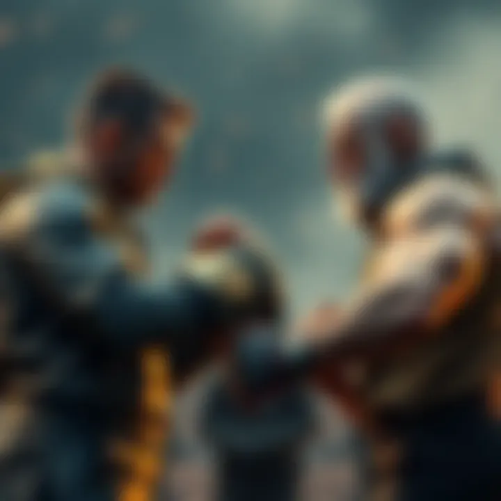 Rocks and Harald in a standoff, both preparing for battle, showcasing their intense rivalry and strength.