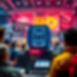 A close-up view of the RoF blues unit, highlighting its unique design and colors, surrounded by collectors discussing its value.