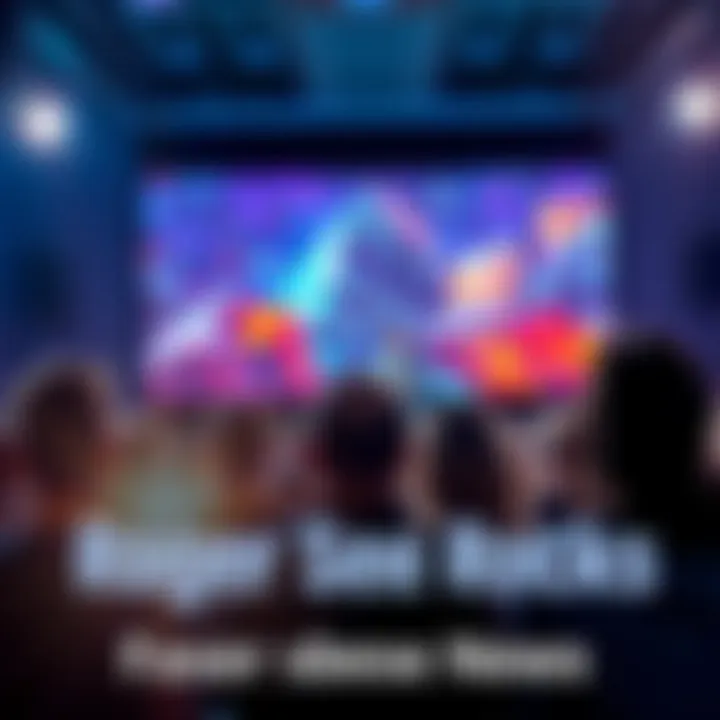 A group of people watching a vibrant presentation about rocks with stunning visuals and engaging storytelling.