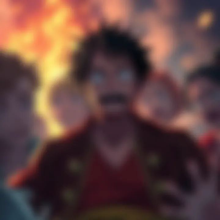 Roger's Son Reveal Scene A dramatic scene showing Roger's son revealed in a dramatic moment, with expressions of shock on the characters' faces, highlighting the impact on Luffy's journey.