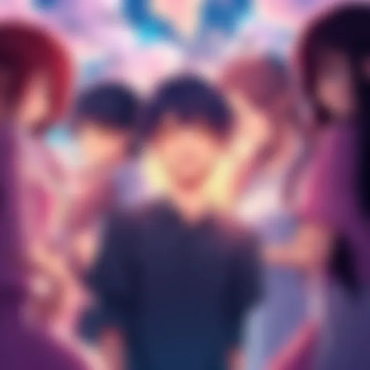 Romance Anime Characters A selection of popular romance anime characters, showcasing a mix of emotions and adventures, with vibrant backgrounds representing their stories.