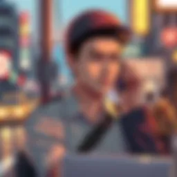 A delivery driver talks on the phone, looking contemplative, with a blurred city background. A nostalgic feeling of past relationships is captured.