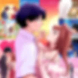 Romantic anime series covers A collection of colorful covers from popular romance anime series featuring couples and heartwarming scenes.