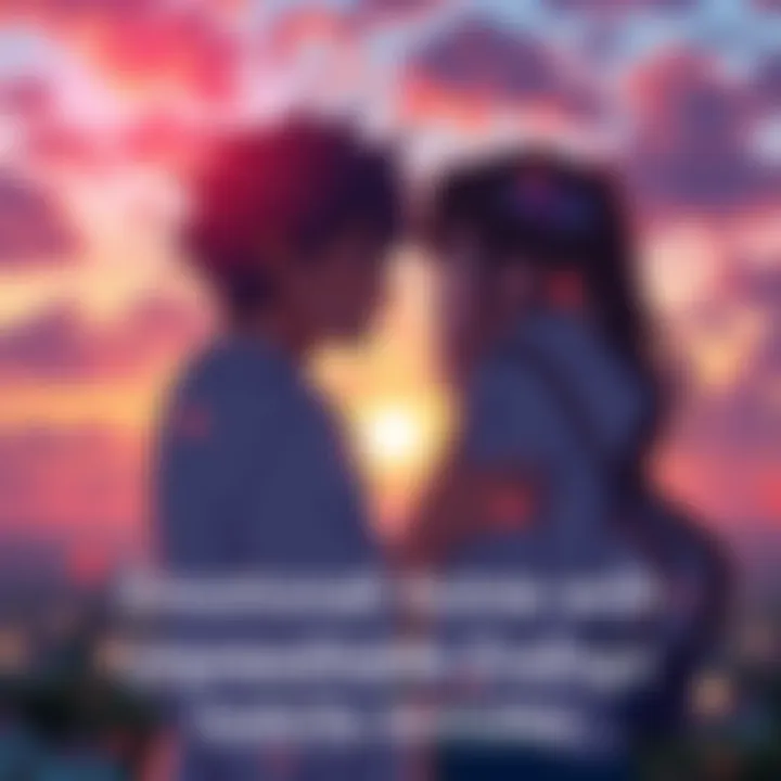 Two characters share an emotional moment with a sunset backdrop, reflecting on their journey together