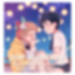 Two animated characters from a romantic comedy anime sharing a fun and lighthearted moment filled with laughter