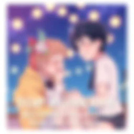 Two animated characters from a romantic comedy anime sharing a fun and lighthearted moment filled with laughter
