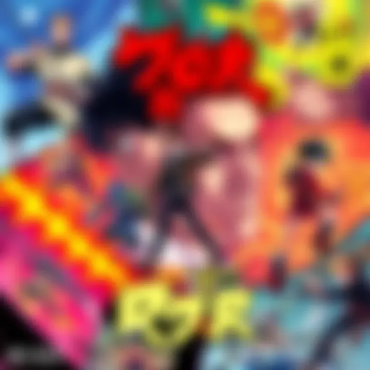 A vibrant cover of Ror manga showcasing main characters surrounded by dynamic action scenes and colorful backgrounds