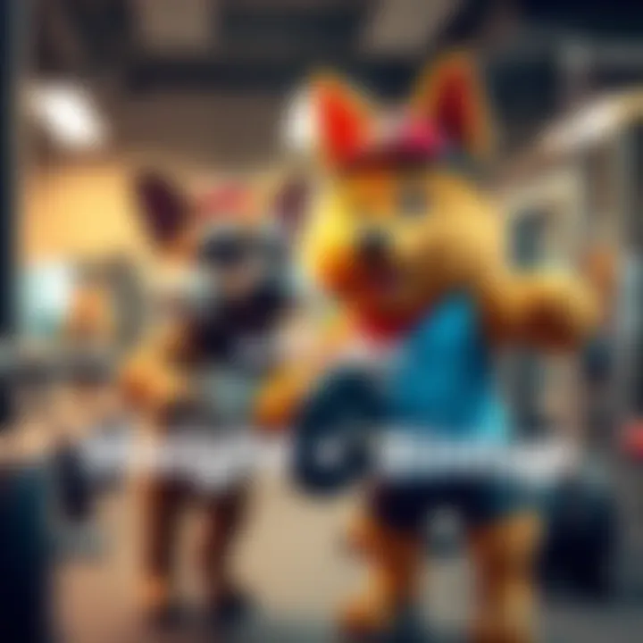 Rosedoodle and Buffpup engaged in a weight training session, demonstrating various exercises and techniques.