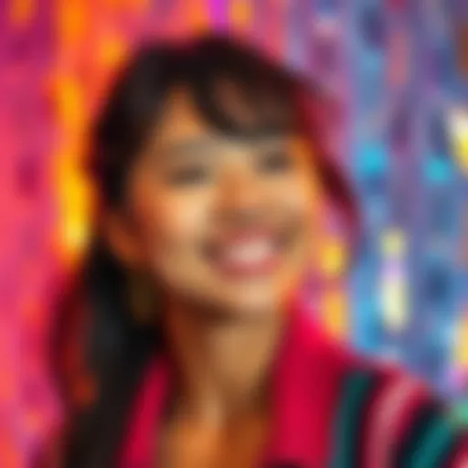 Roxy Pekora smiling with a colorful background, showcasing her vibrant personality