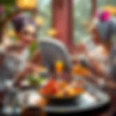 The Royal Maids taste poke for the first time, with Cheshire showing excitement over the colorful dishes.