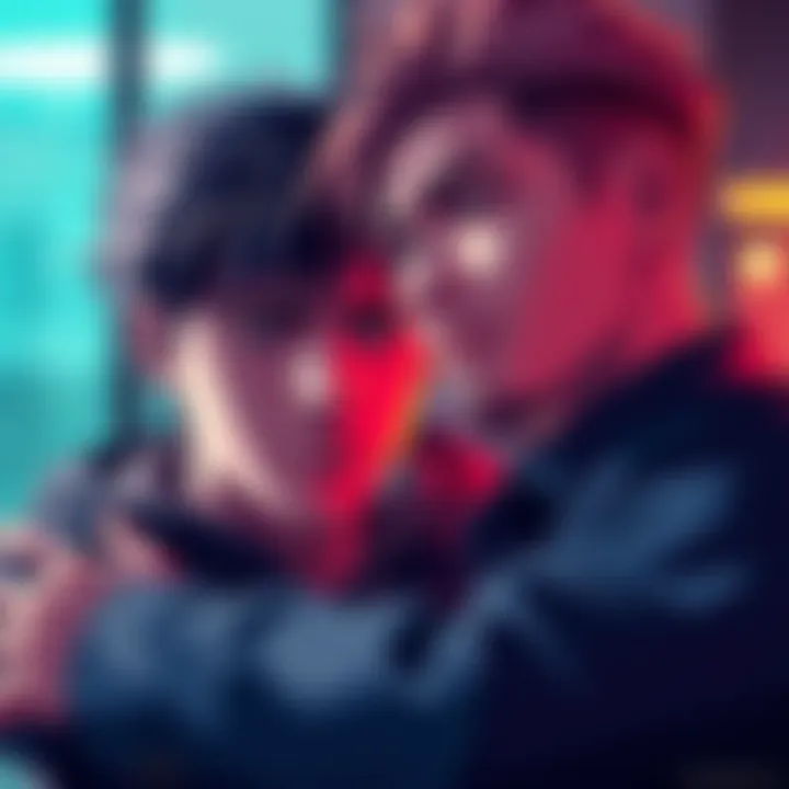 Rudo looking uncomfortable with Guita's touch while feeling relaxed and calm with Riyo nearby